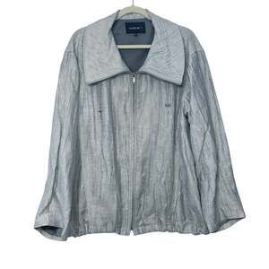 Lafayette 148 Linen Blend Crinkle Zip Jacket Silver Gray XL